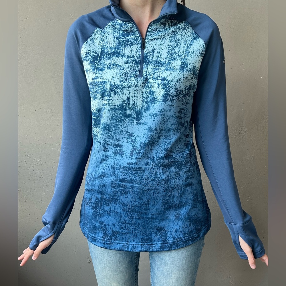 ADIDAS Techfit Blue Geometric Print Quarter-Zip Pullover